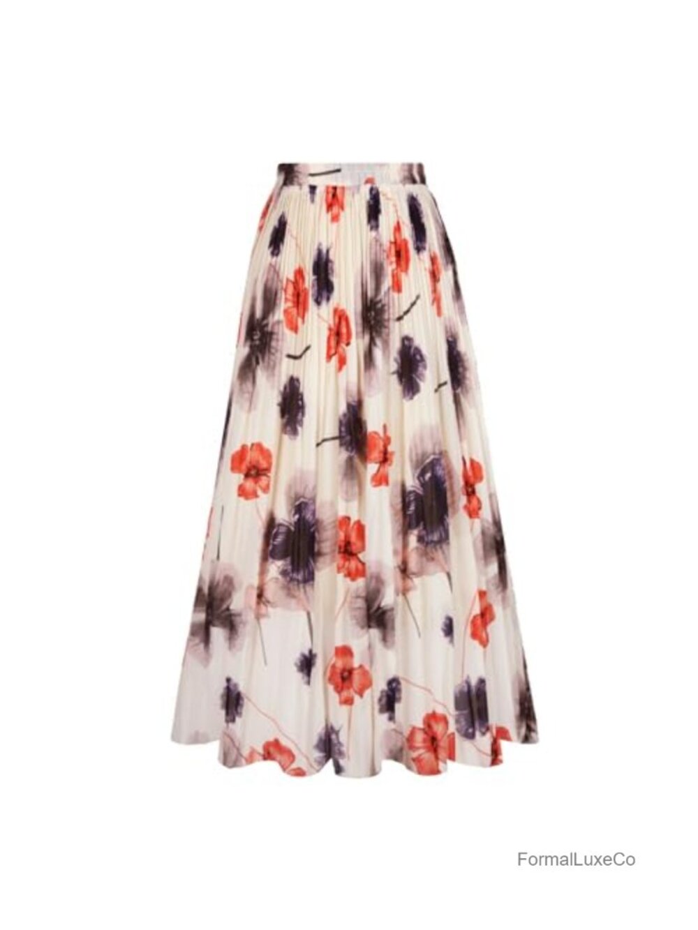 Chiffon Pleated A-Line Midi Skirt High Waist Lined Knee Length